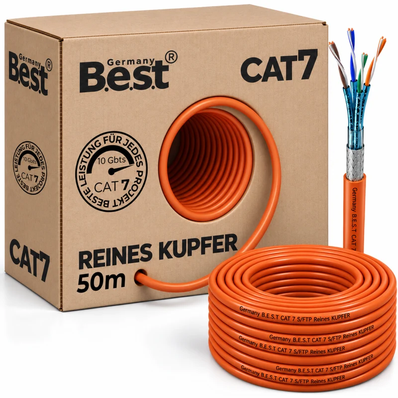 CAT 7 50M Simplex Netzwerkkabel Verlegekabel Kupfer LAN Kabel Ethernetkabel S/FTP 10 Gbit/s Kat 7 reines Kupfer Datenkabel PoE+ LSZH Datenkabel