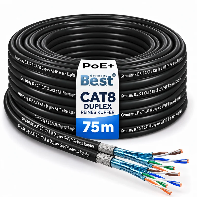 75m CAT 8 Duplex Outdoor Netzwerkkabel Verlegekabel Halogenfrei Installationskabel 40 Gbit/s CAT8 Verkabelung Netzwerk Datenkabel CAT8.1 LAN