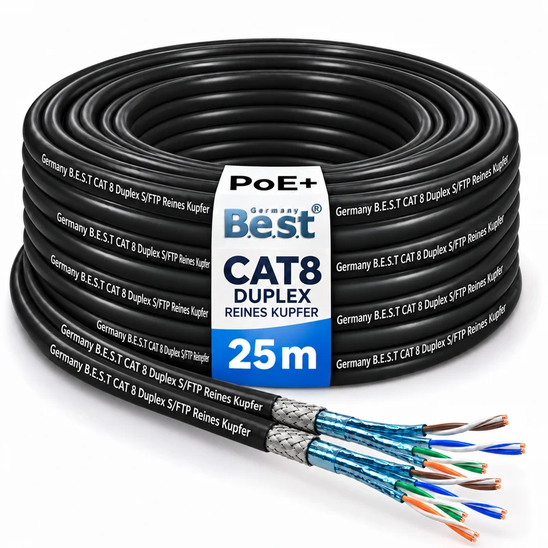 25m CAT 8 Duplex Outdoor Netzwerkkabel Verlegekabel Halogenfrei Installationskabel 40 Gbit/s CAT8 Verkabelung Netzwerk Datenkabel CAT8.1 LAN