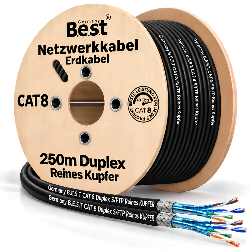 250m CAT 8 Duplex Outdoor Netzwerkkabel Verlegekabel Halogenfrei Installationskabel 40 Gbit/s CAT8 Verkabelung Netzwerk Datenkabel CAT8.1 LAN