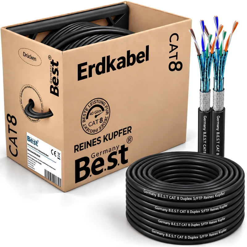100m CAT 8 Duplex Outdoor Netzwerkkabel Verlegekabel Halogenfrei Installationskabel 40 Gbit/s CAT8 Verkabelung Netzwerk Datenkabel CAT8.1 LAN